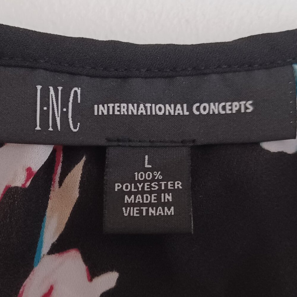 Women's I.N.C. Lightweight Sheer Flowy Black Floral Long Sleeve Top Size Large - Picture 3 of 7